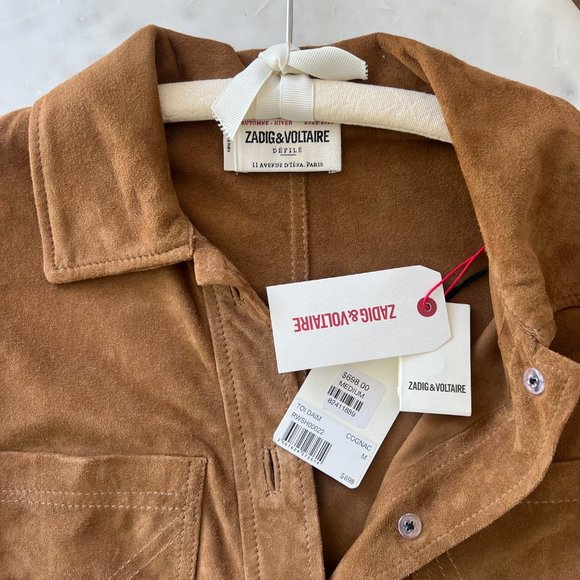 ZADIG & VOLTAIRE Toi Daim Suede Leather Shirt Jacket in Cognac NWT - Picture 3 of 7